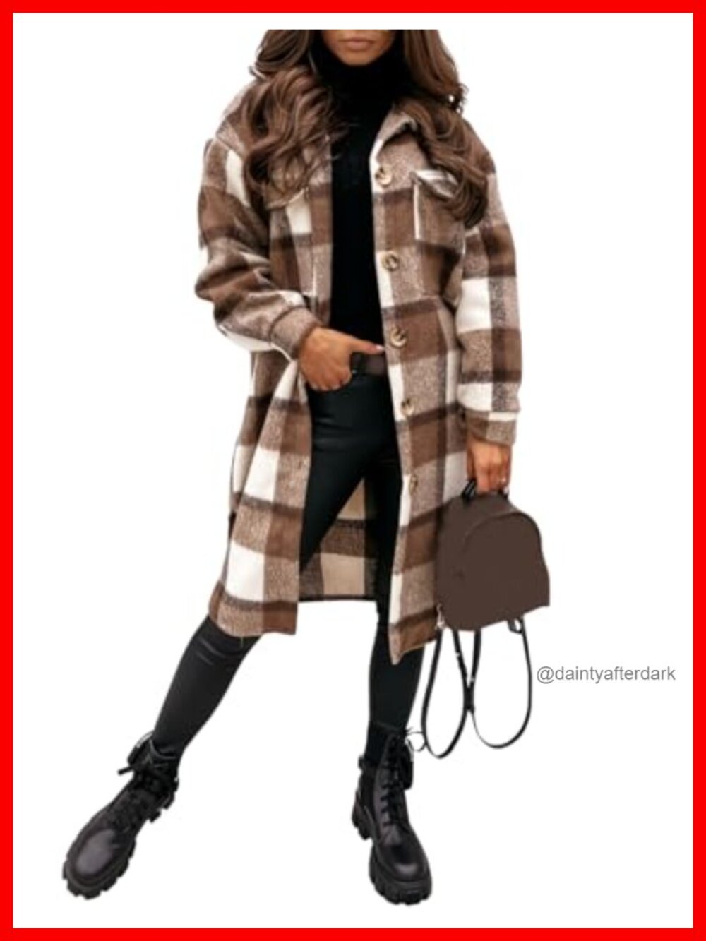 Flannel Plaid Shacket Long Button Down Shirt Jacket Trench Coat Fuzzy Lapel